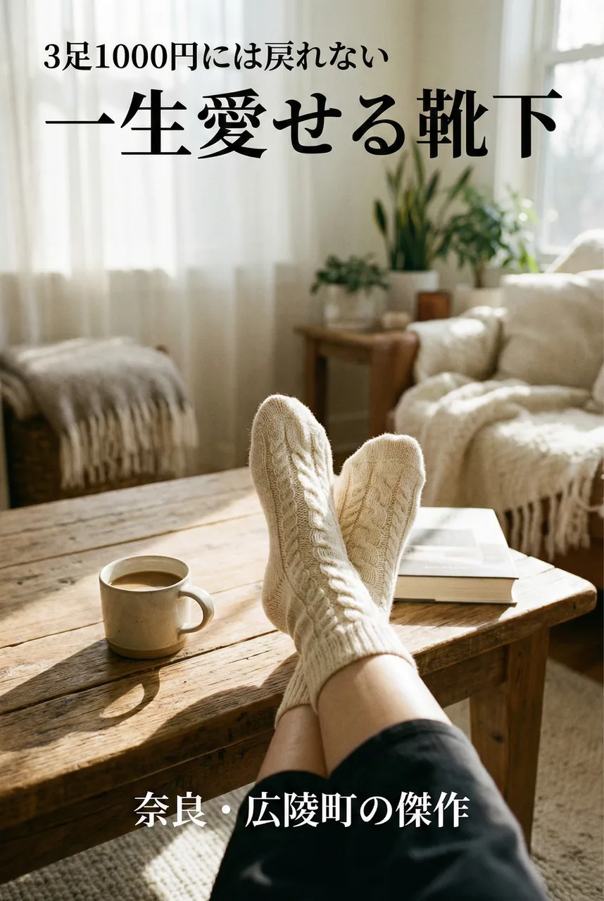Close-up of feet in premium Japanese socks, relaxed on a living room floor on a quiet day