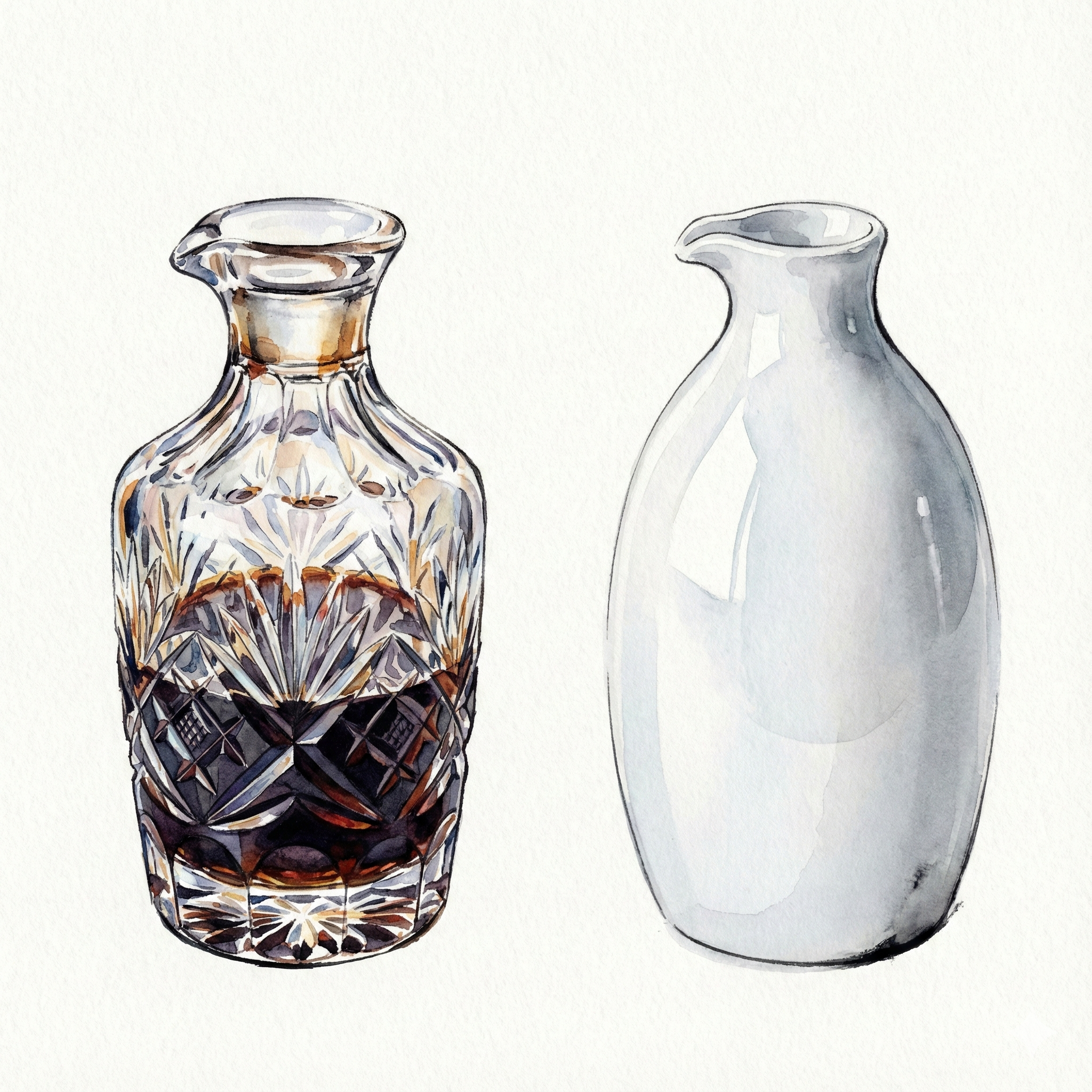 Illustration comparing a glass soy sauce bottle and a ceramic soy sauce bottle