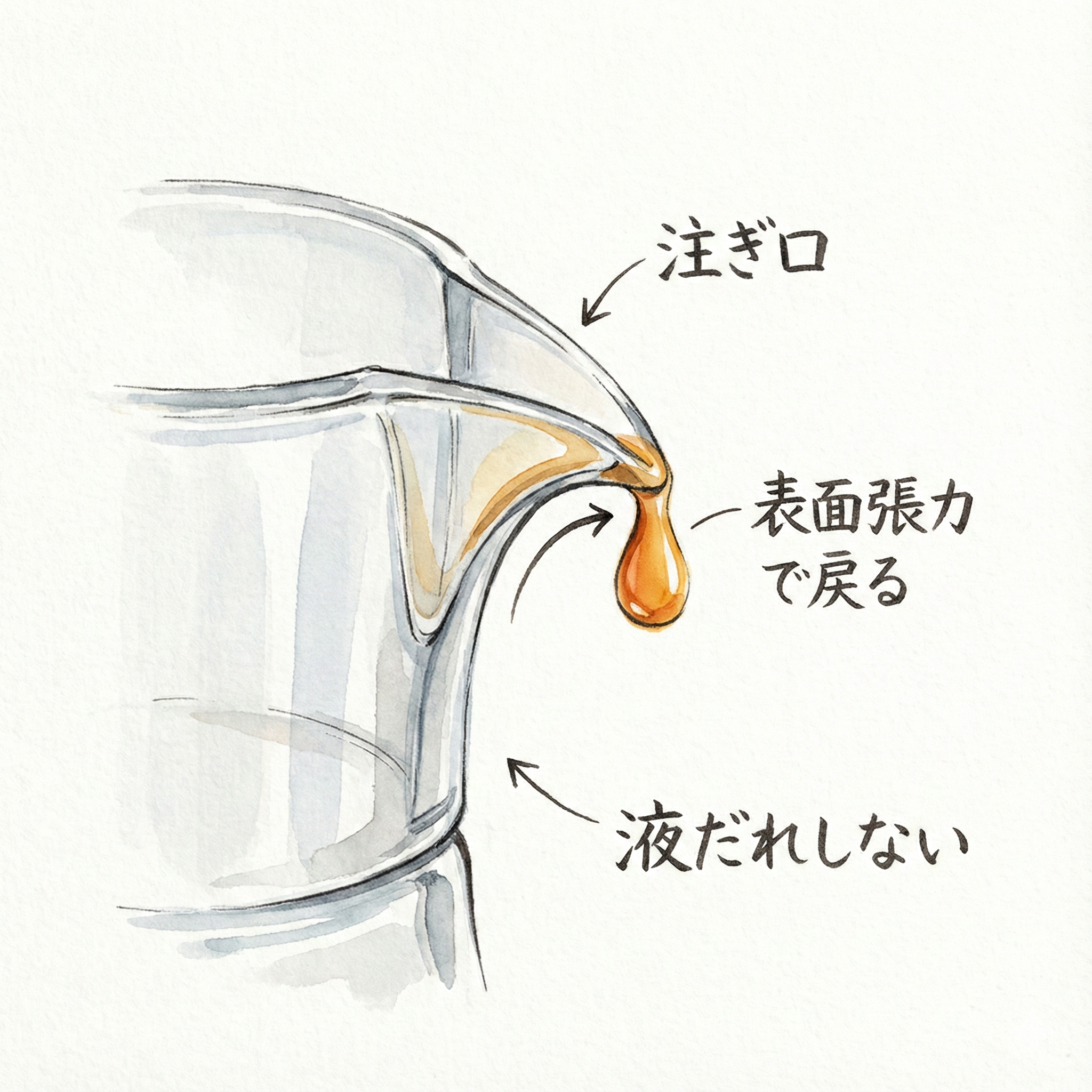Illustration of the precision spout mechanism that prevents soy sauce dripping
