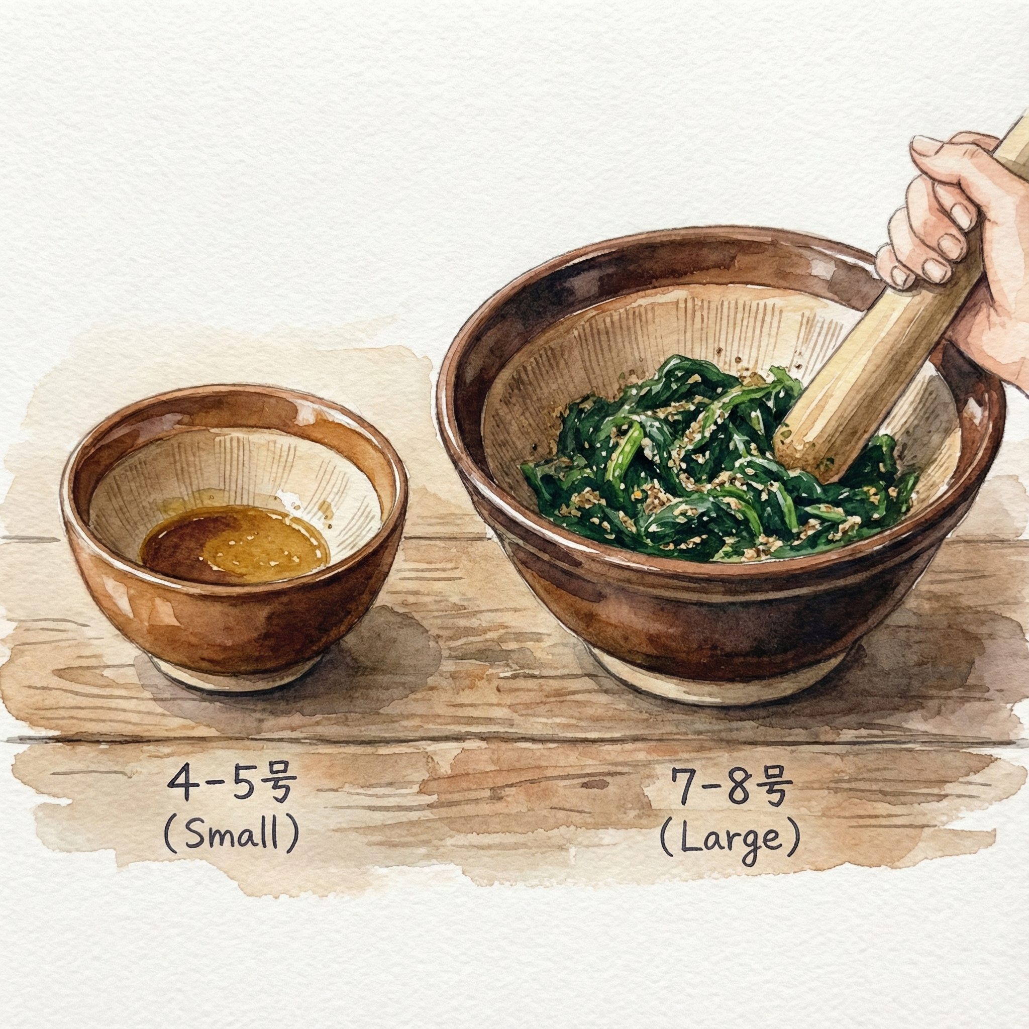 Size comparison illustration showing a small No. 5 suribachi versus a large No. 7 suribachi