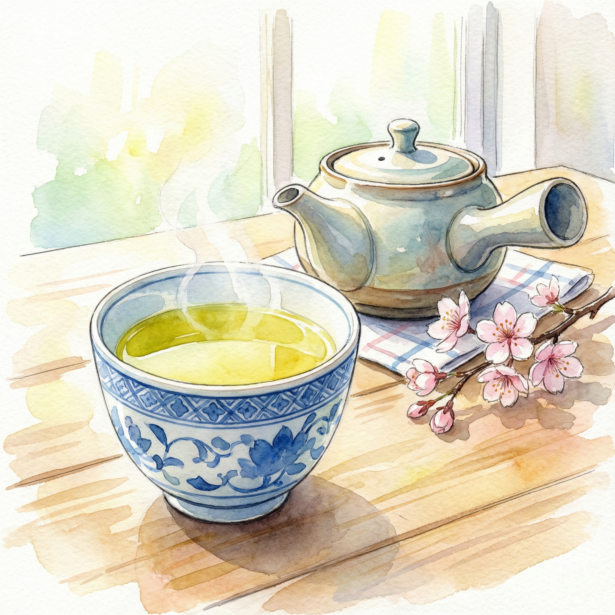 Bright green sencha in a kyusu teapot — a classic gift choice