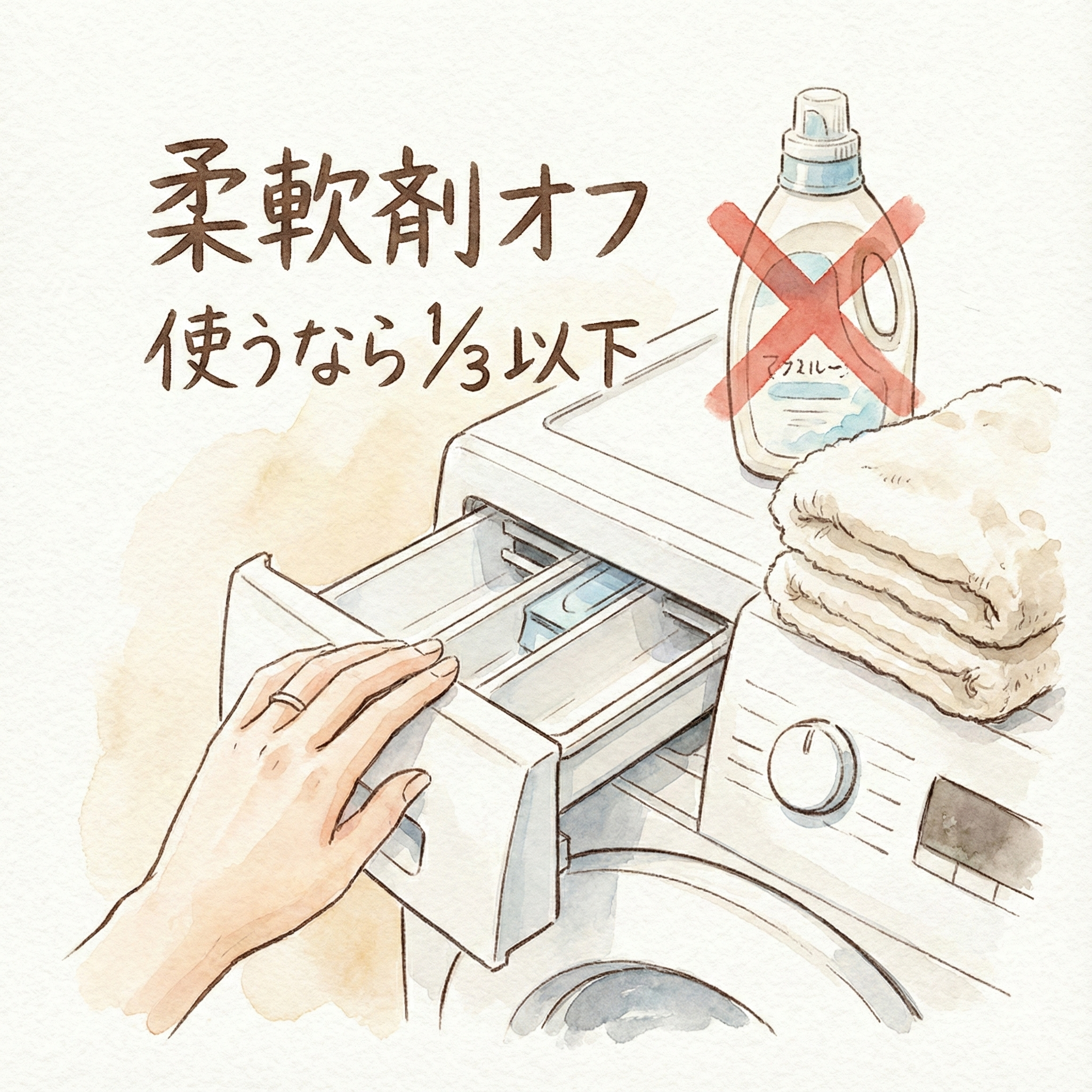 Illustration of skipping fabric softener to preserve towel absorbency and long-term fluffiness
