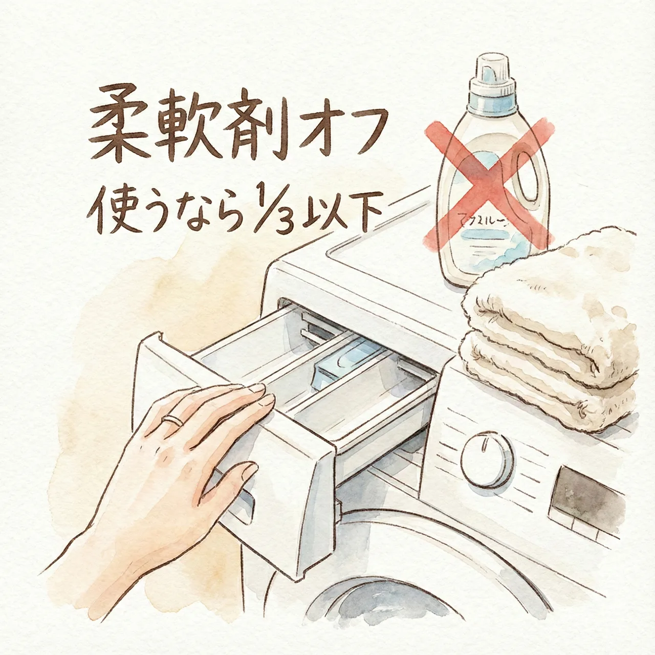 Illustration of skipping fabric softener to preserve towel absorbency and long-term fluffiness