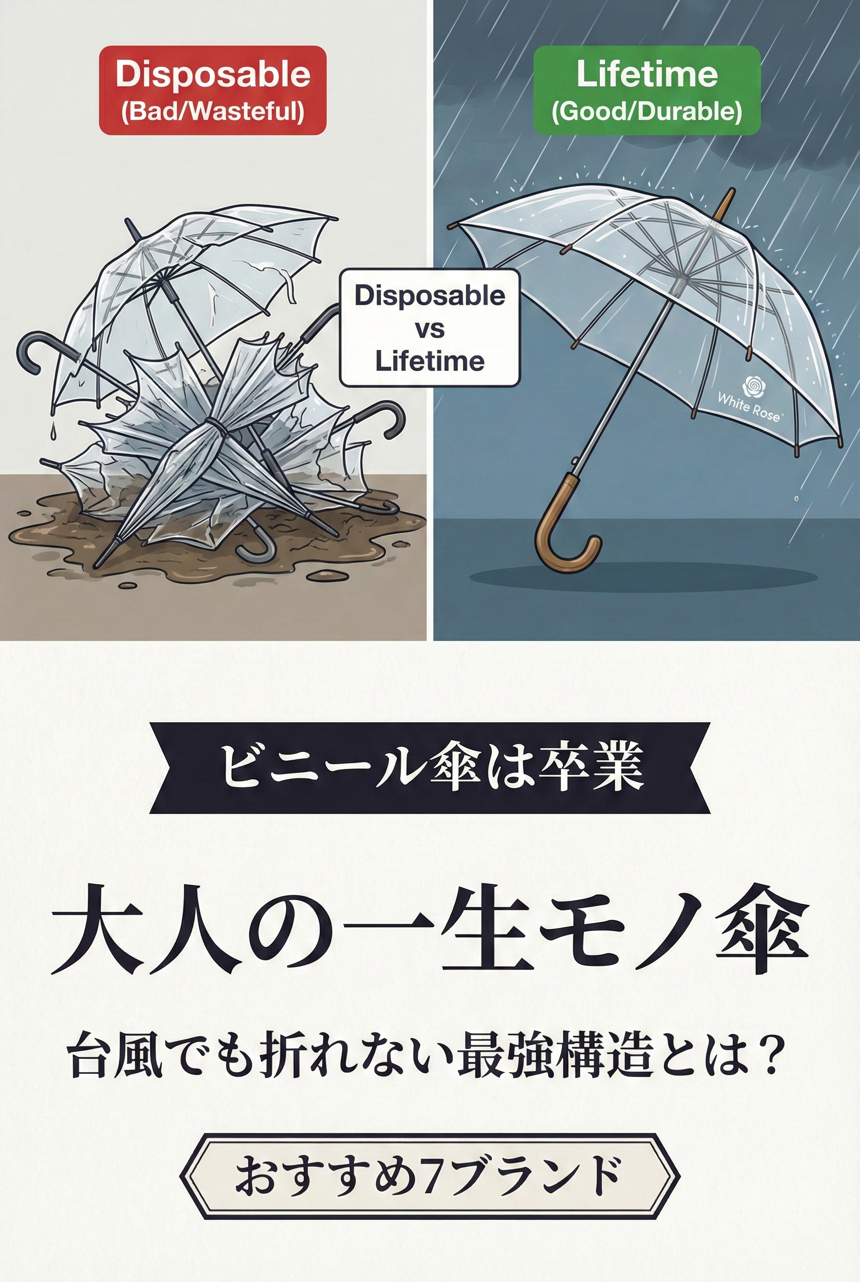 An elegant 16-rib Japanese umbrella open in rain, water beading off the Koshu-ori canopy surface