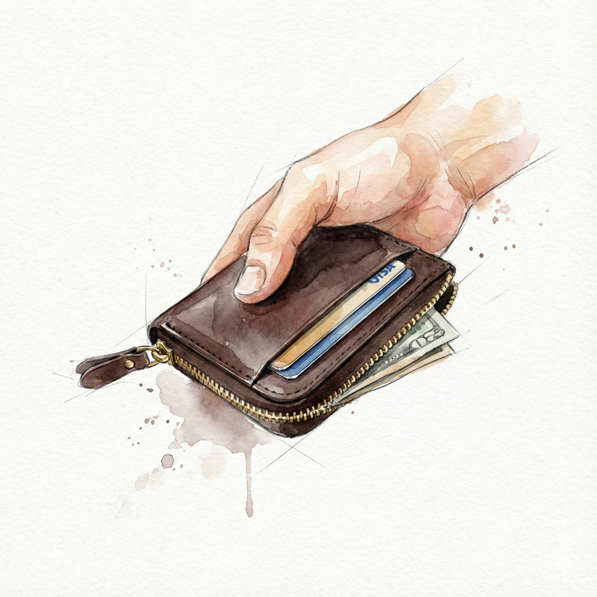 Illustration of a compact Japanese leather L-zip mini wallet