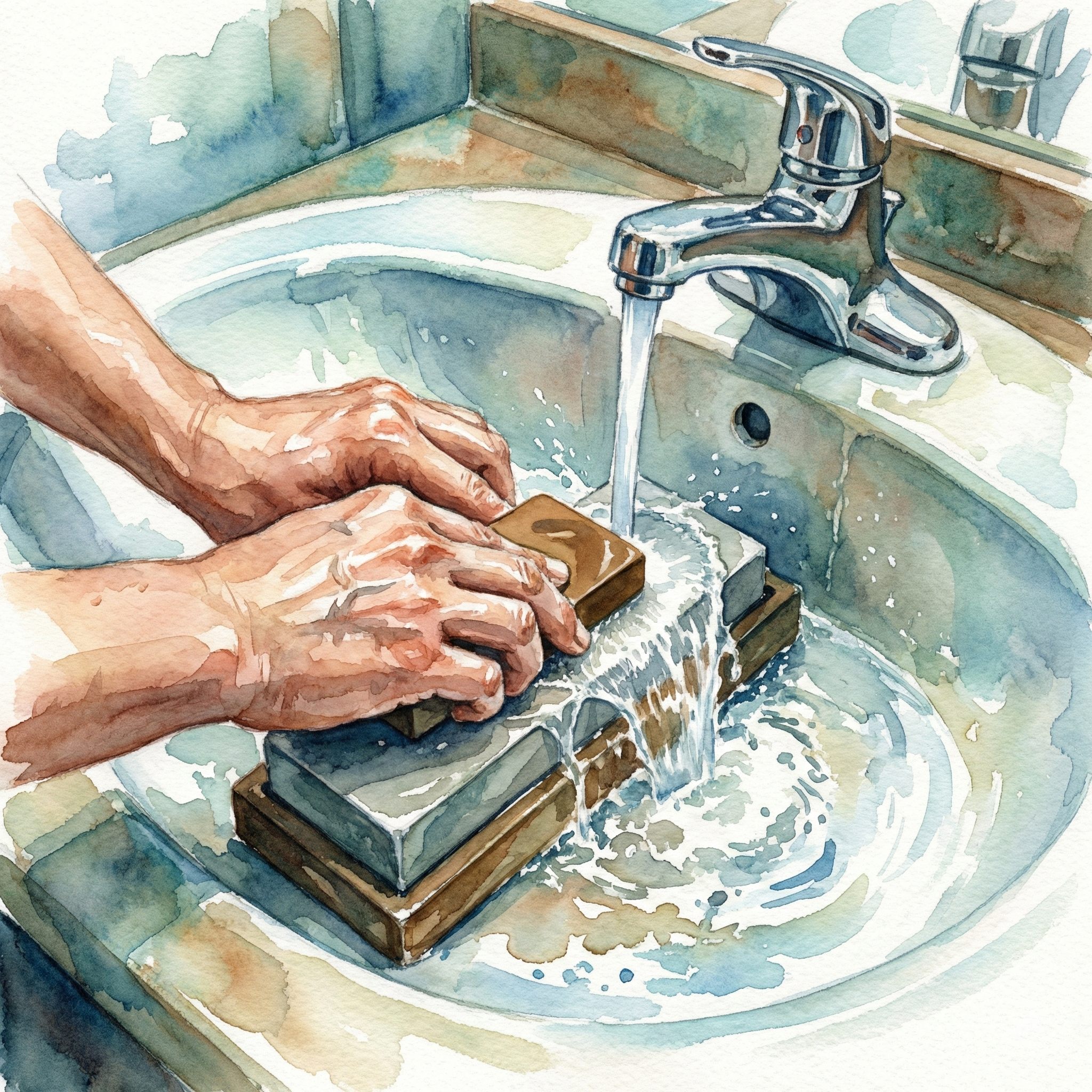 Illustration of a whetstone being flattened to restore a flat sharpening surface