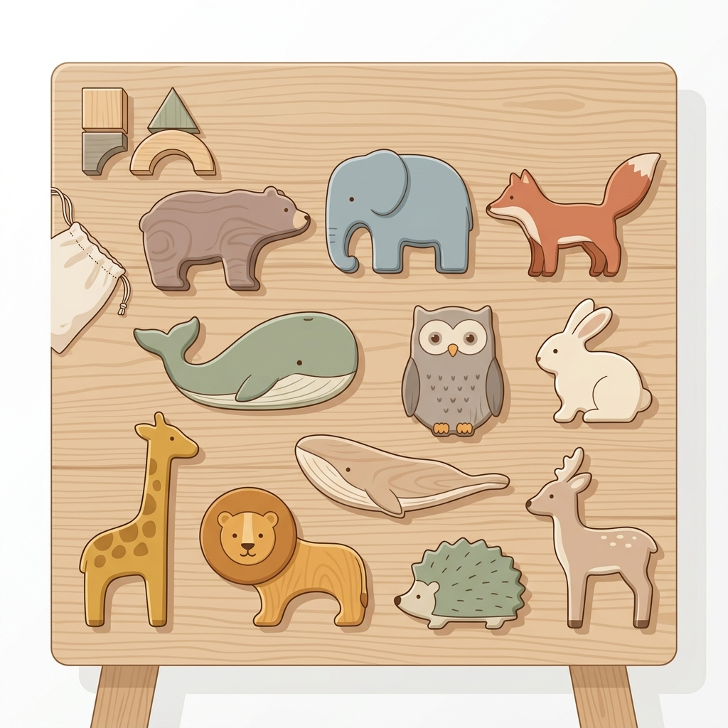 Set of warm-grained, smooth animal building blocks
