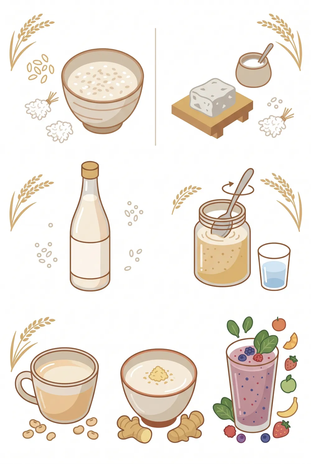 Summary infographic: koji versus sake-lees amazake, the enzyme mechanism, and serving