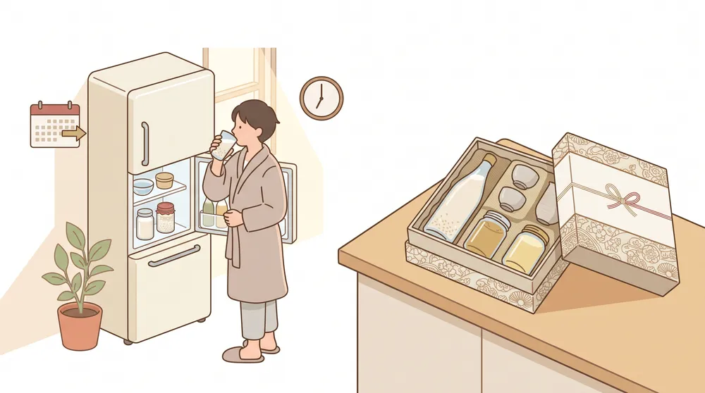 Amazake served hot with ginger, and chilled over ice