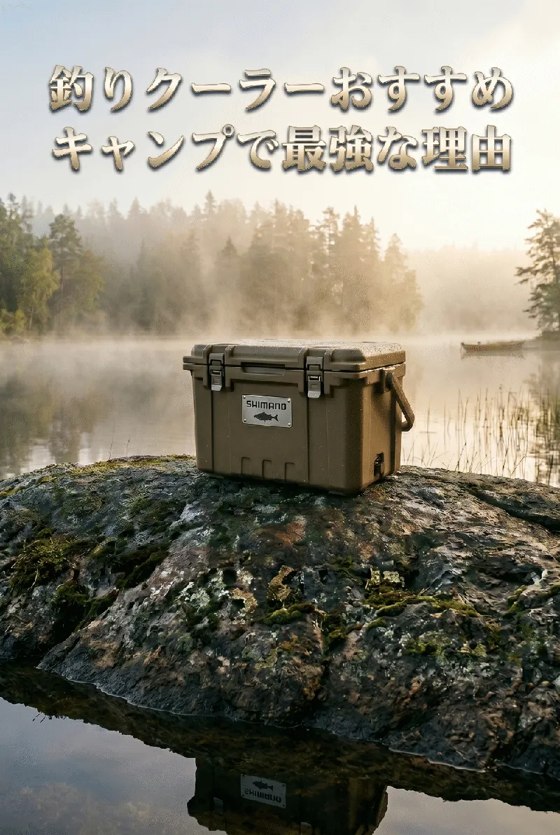 Infographic of a premium cooler box, ice cube, and fish