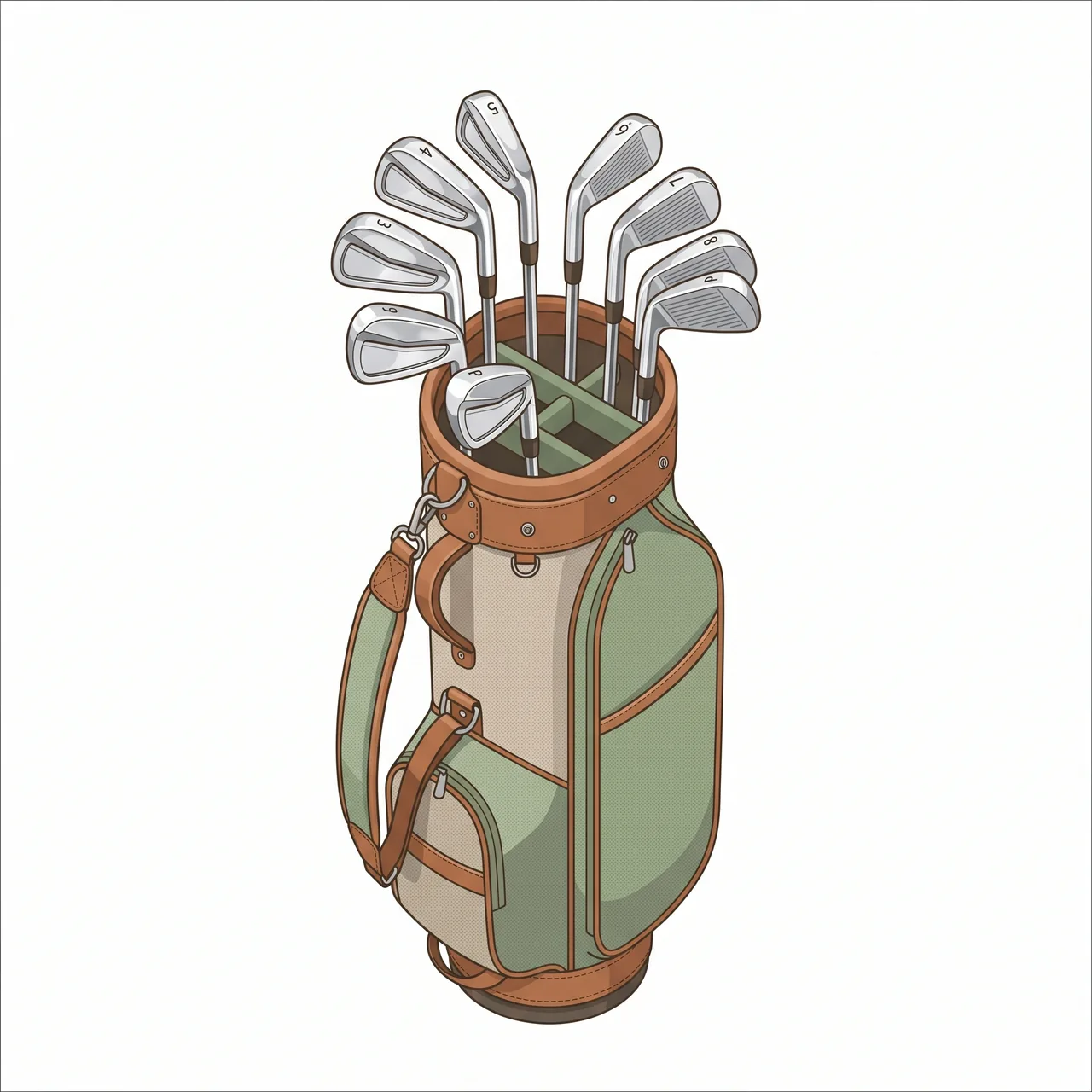 A set of Japanese forged irons in a golf bag, built with fitted shafts and grips