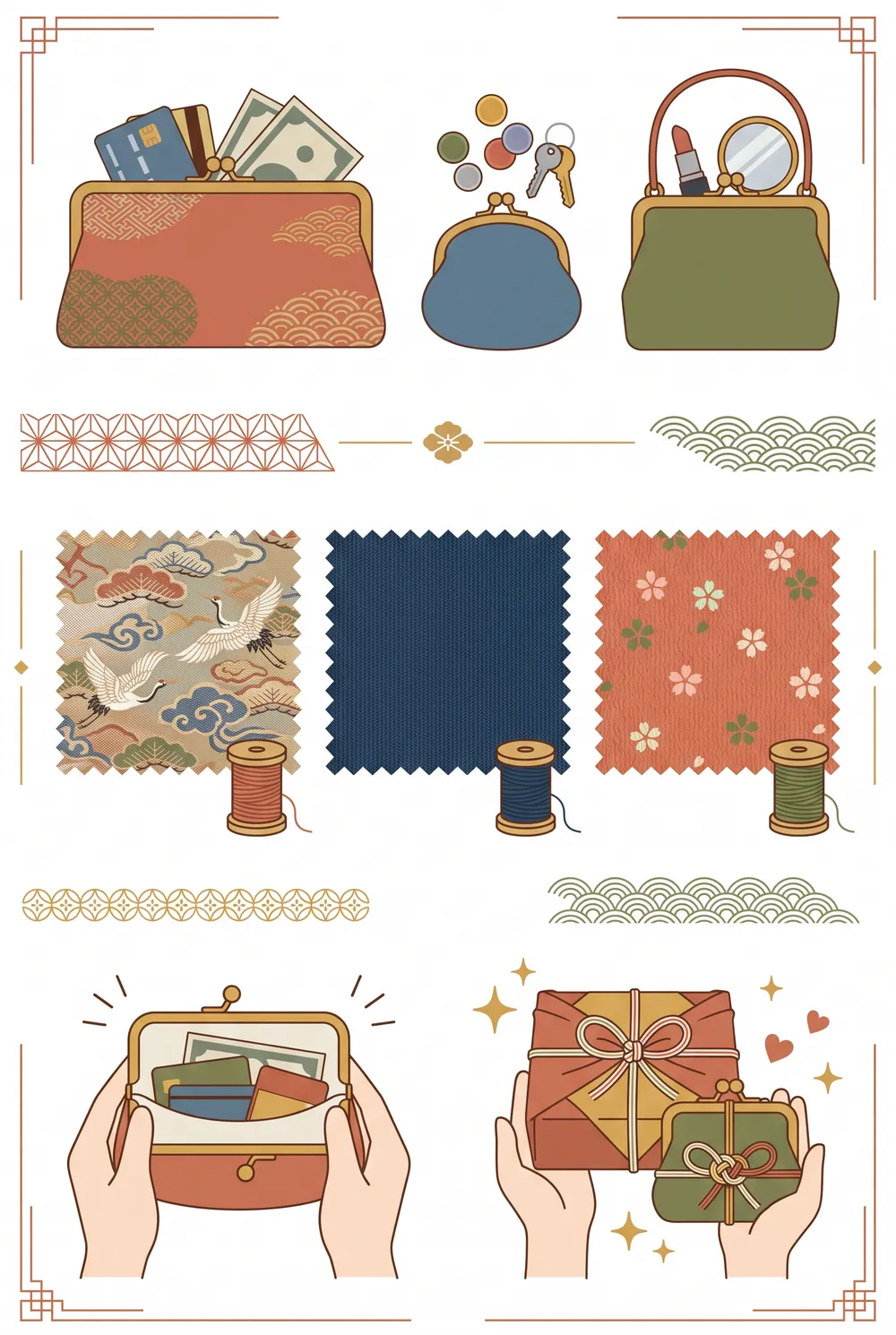 Summary infographic: the frame, sizes, fabrics and how to spot a well-made purse