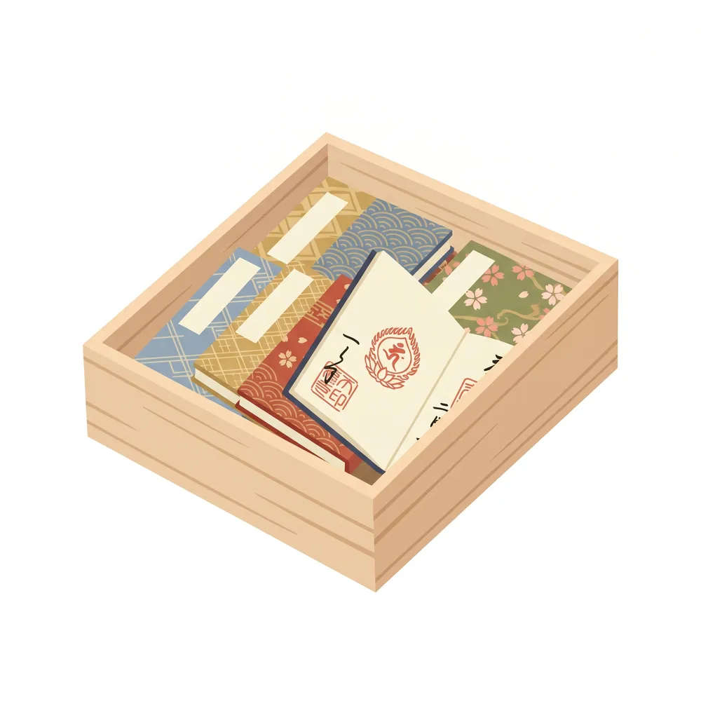 A goshuincho stored flat in a cloth pouch away from sunlight