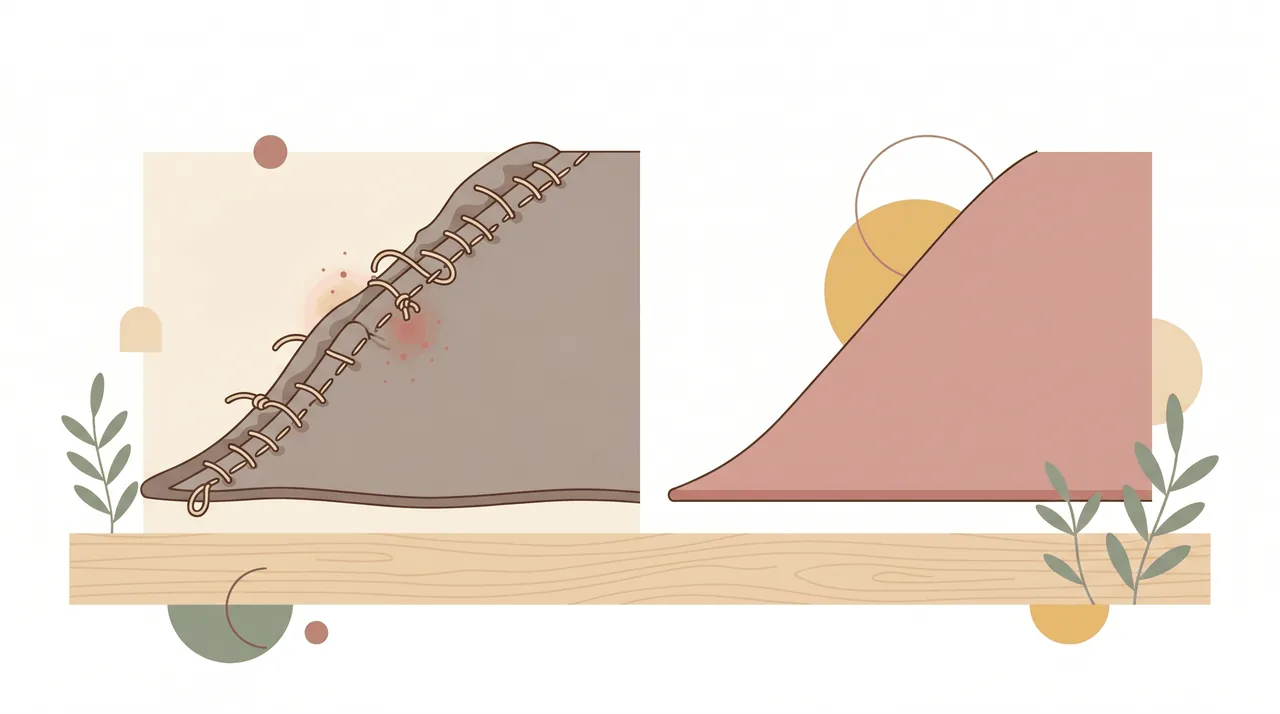 Illustration comparing a bulky stitched seam with a perfectly smooth, completely seamless fabric edge