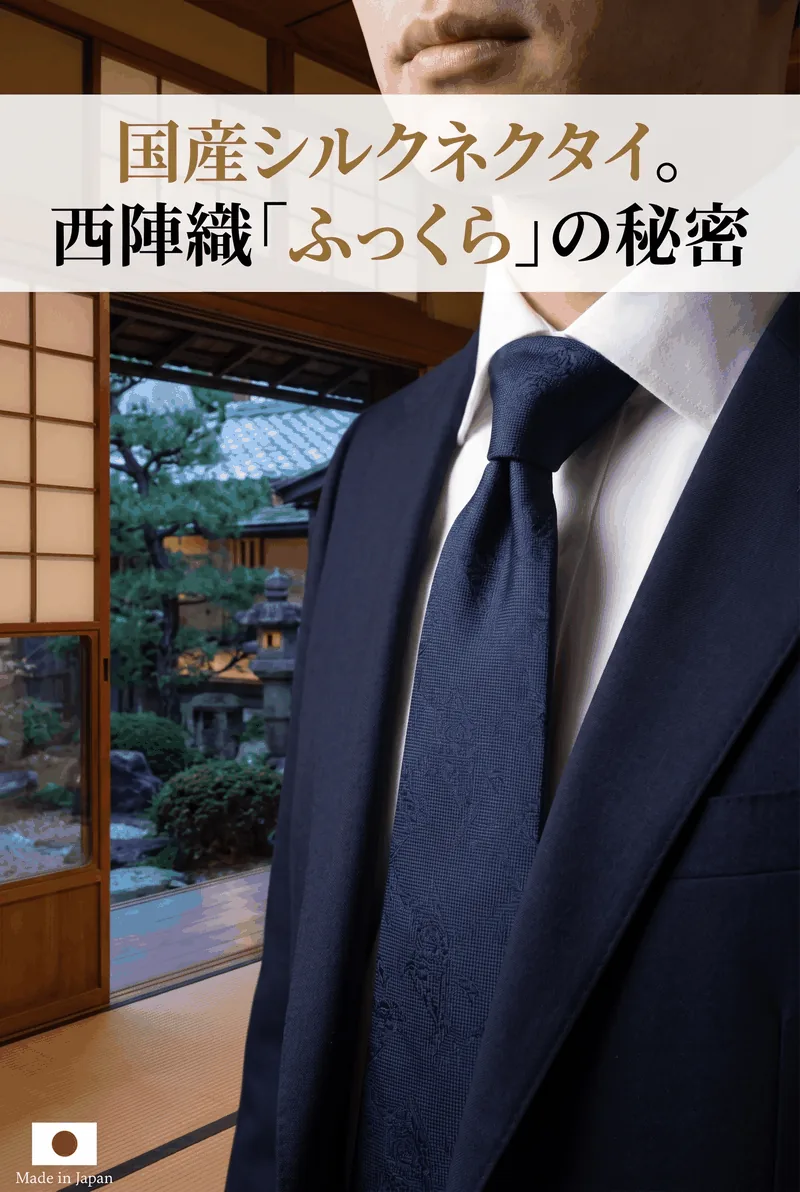 Summary infographic: tie length, hand-woven loft, knot choice and care