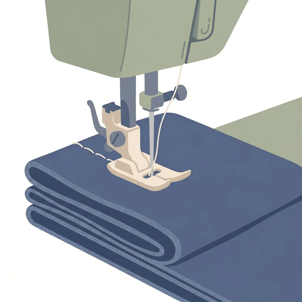 Illustration of perfectly straight, beautifully even line of stitching on light cotton fabric