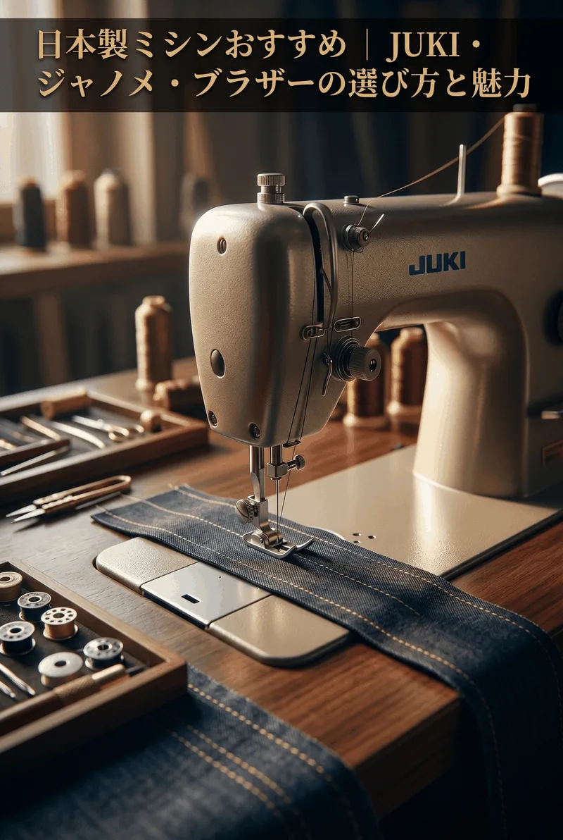 Infographic featuring a spool of thread, sewing needle, and a sewing machine