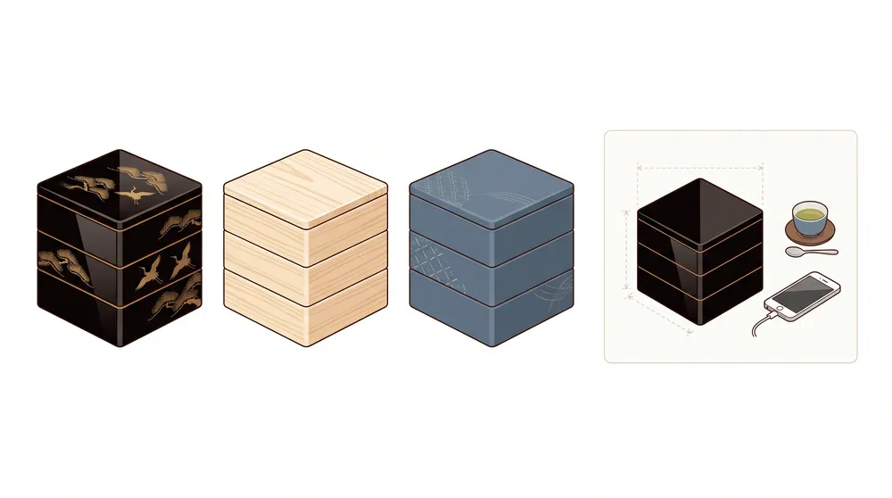 Jubako boxes in different sizes and materials
