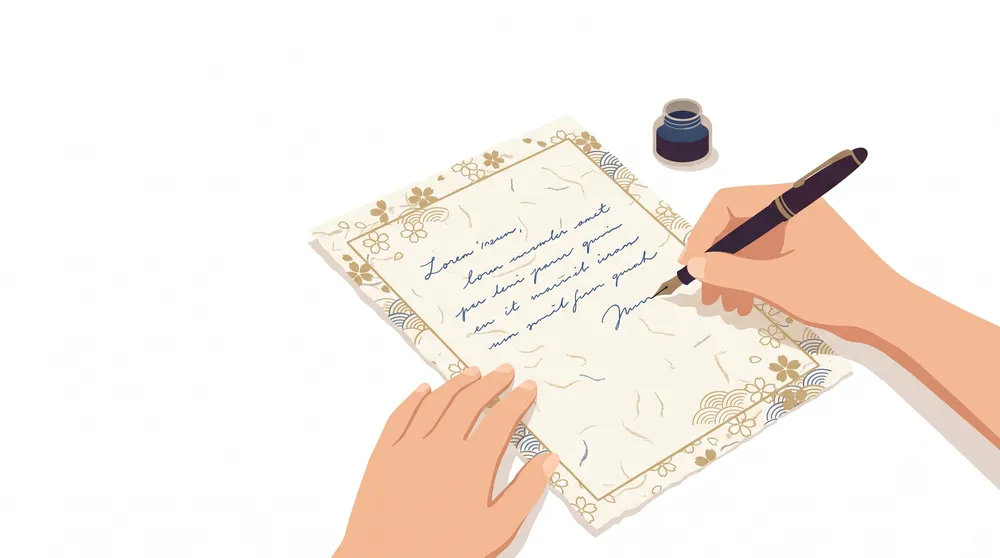 Washi letter paper with a seasonal design, alongside its envelope