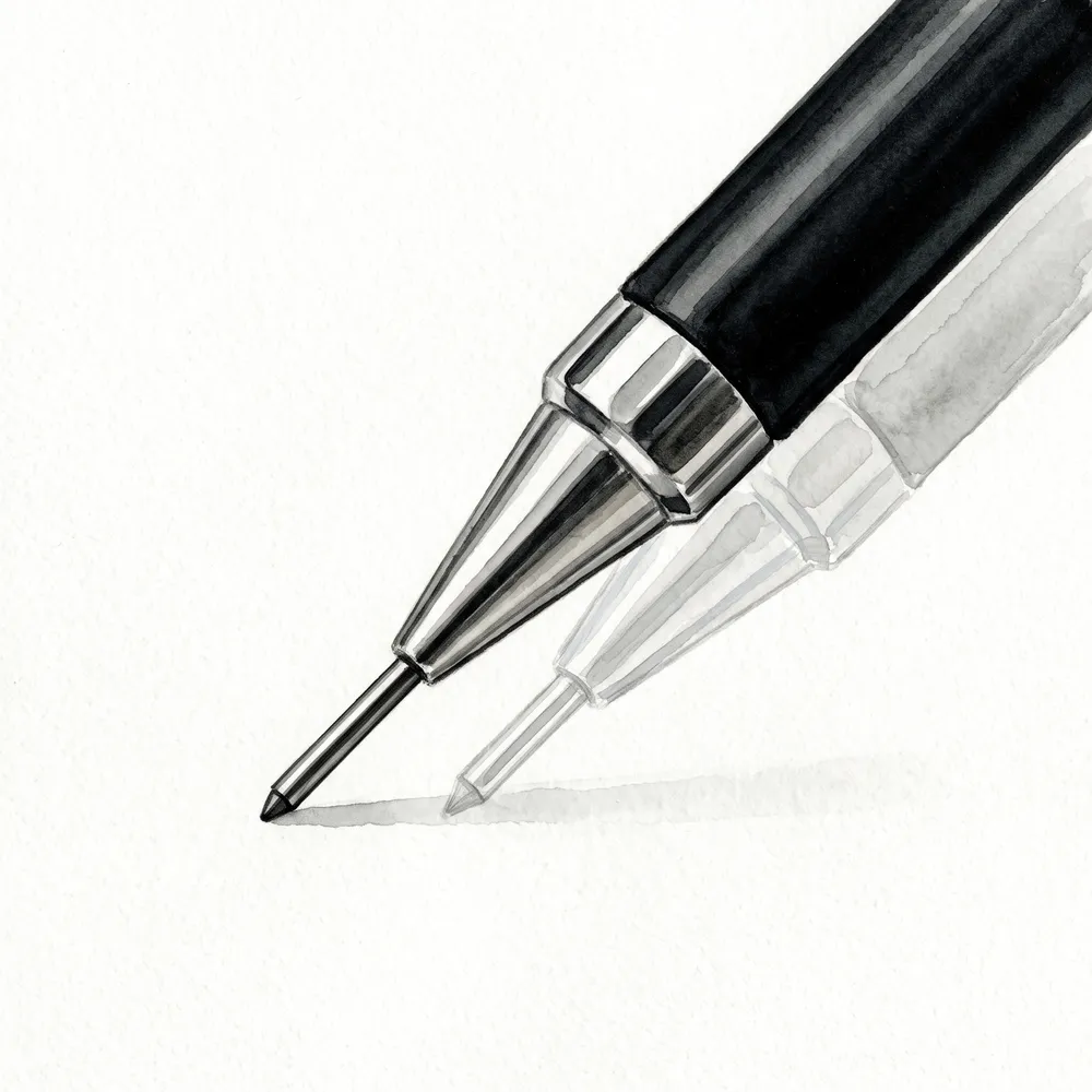A thin metal pipe surrounding the lead and resting on the paper