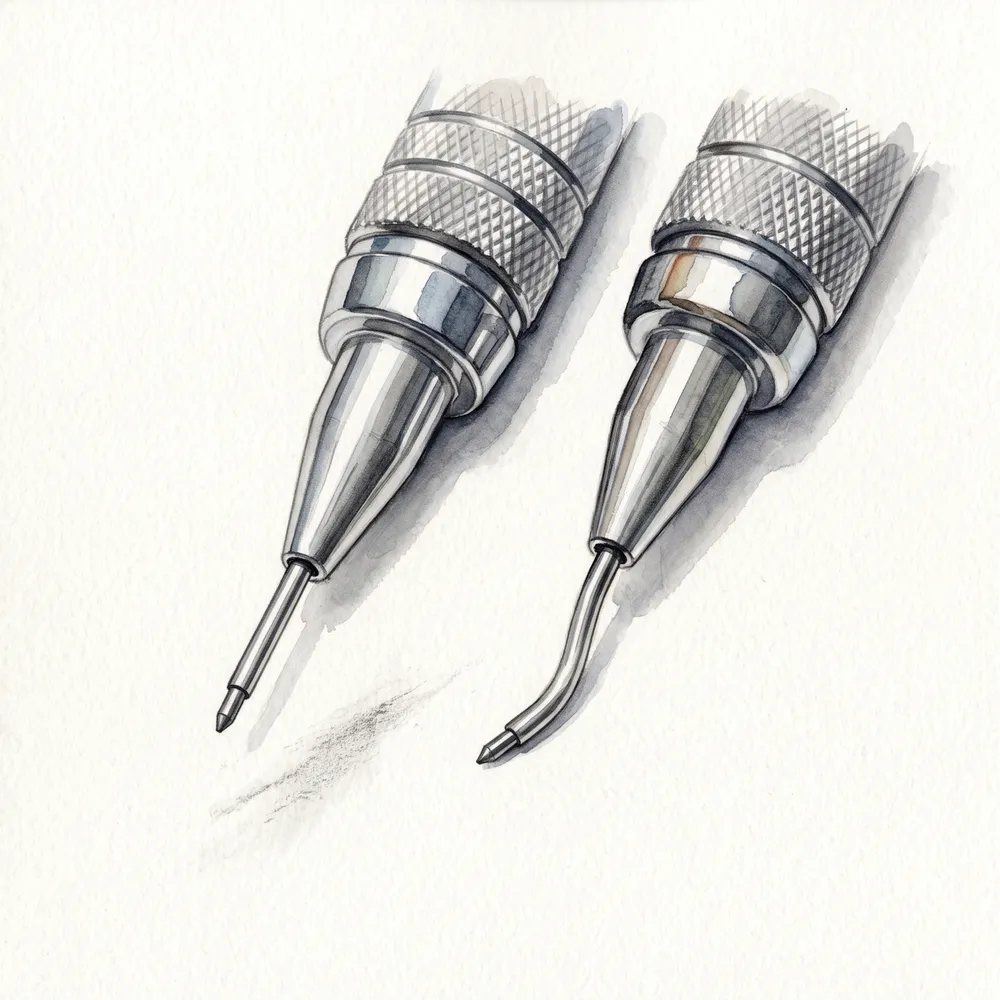 A straight metal pencil sleeve beside one that has been bent out of shape