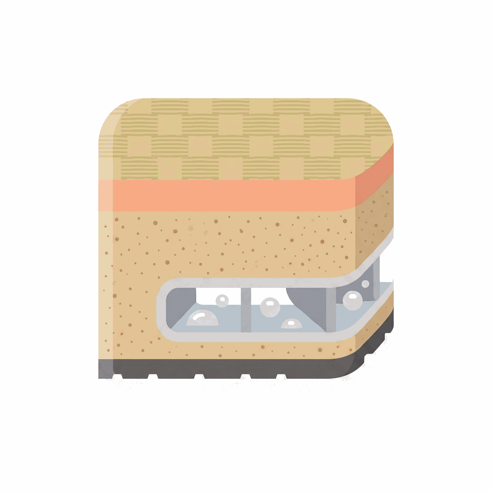 Cross-section view of a modern setta sandal sole showing air cushion and EVA foam