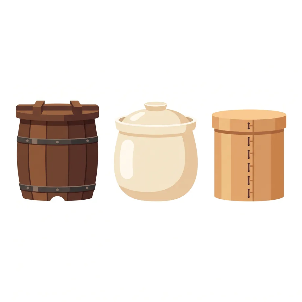 Wooden, ceramic and bentwood ohitsu compared side by side