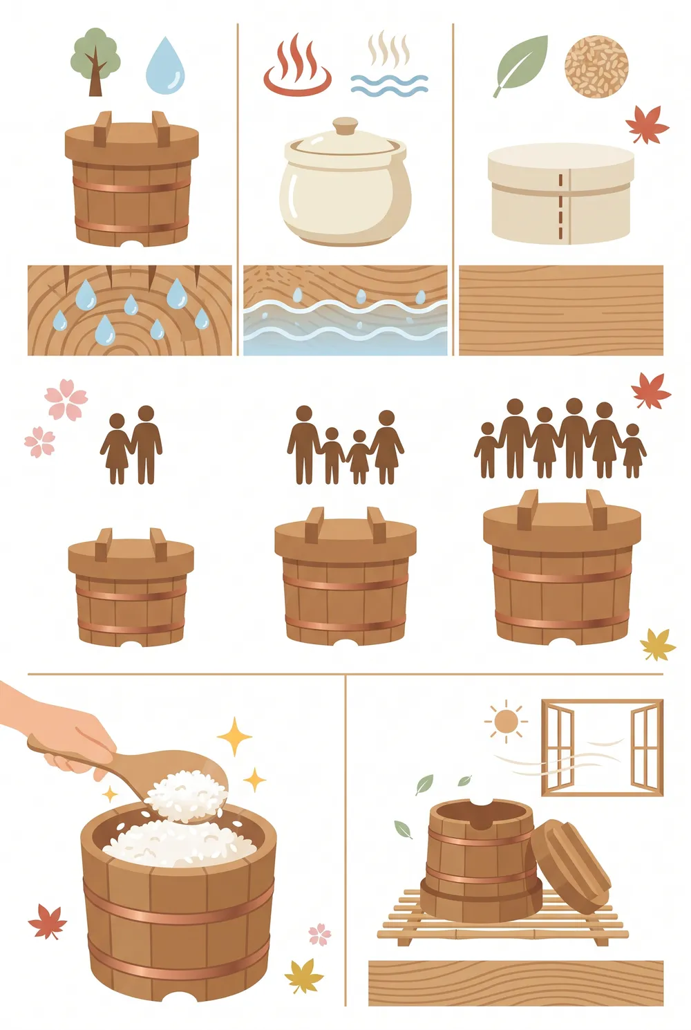 Summary infographic: what an ohitsu does, which material to choose, and how to care for it