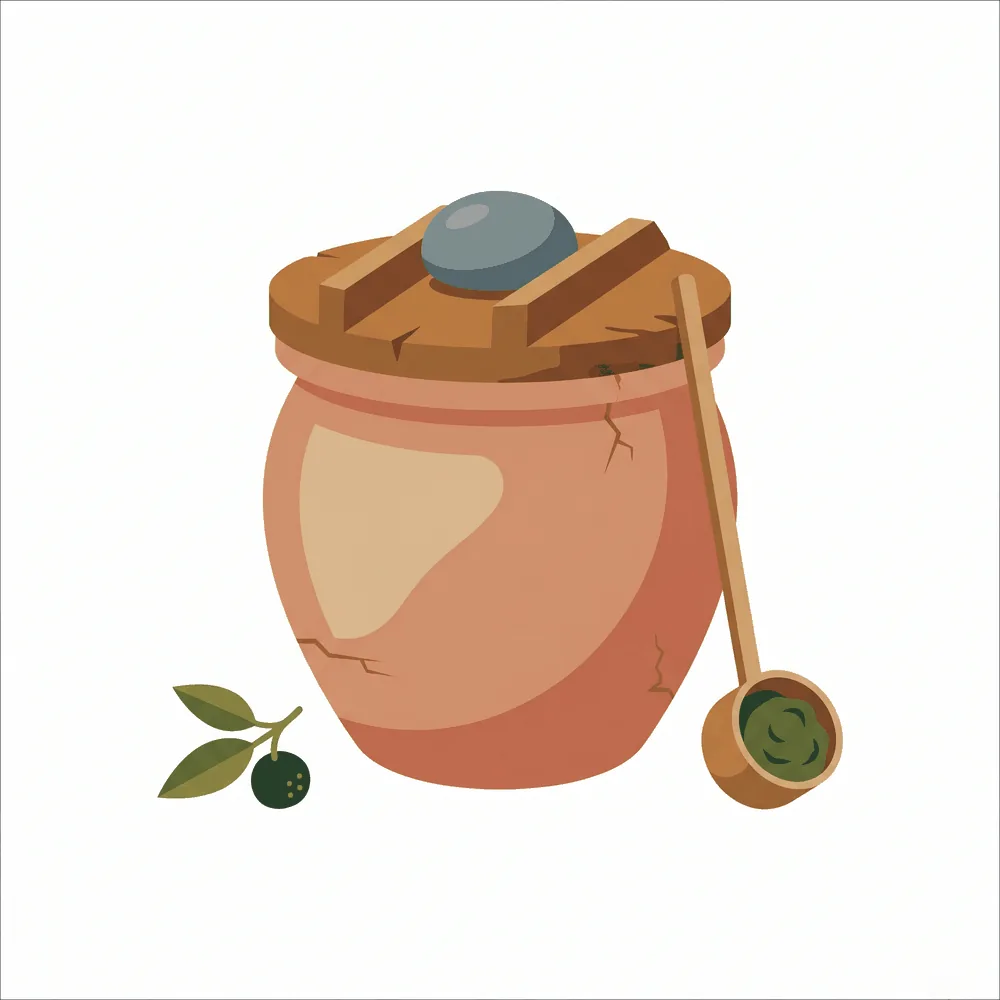 Illustration of a traditional Japanese wooden barrel used for fermenting yuzu kosho