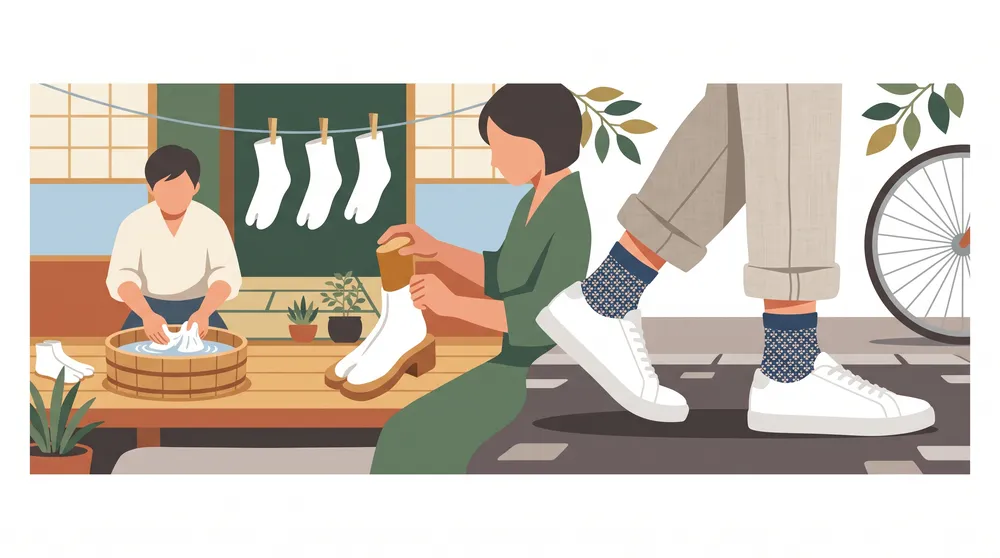 Caring for white tabi and styling patterned tabi socks in everyday clothes