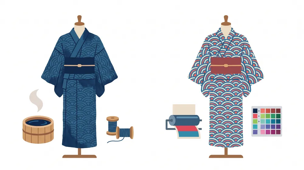 A traditionally dyed Japanese yukata showing deep, even colour running right through the cotton cloth