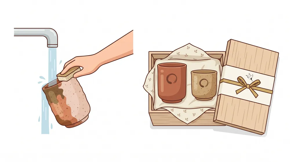 A paired yunomi set in a paulownia gift box