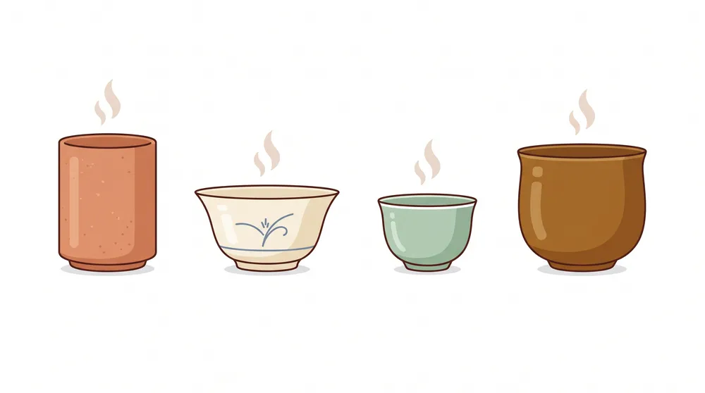 A tall cylindrical yunomi beside a low, wide kumidashi guest cup