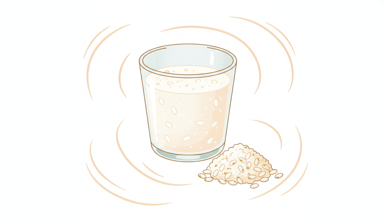 米麹から作られる自然な甘みの国産甘酒と、麹のイメージイラスト