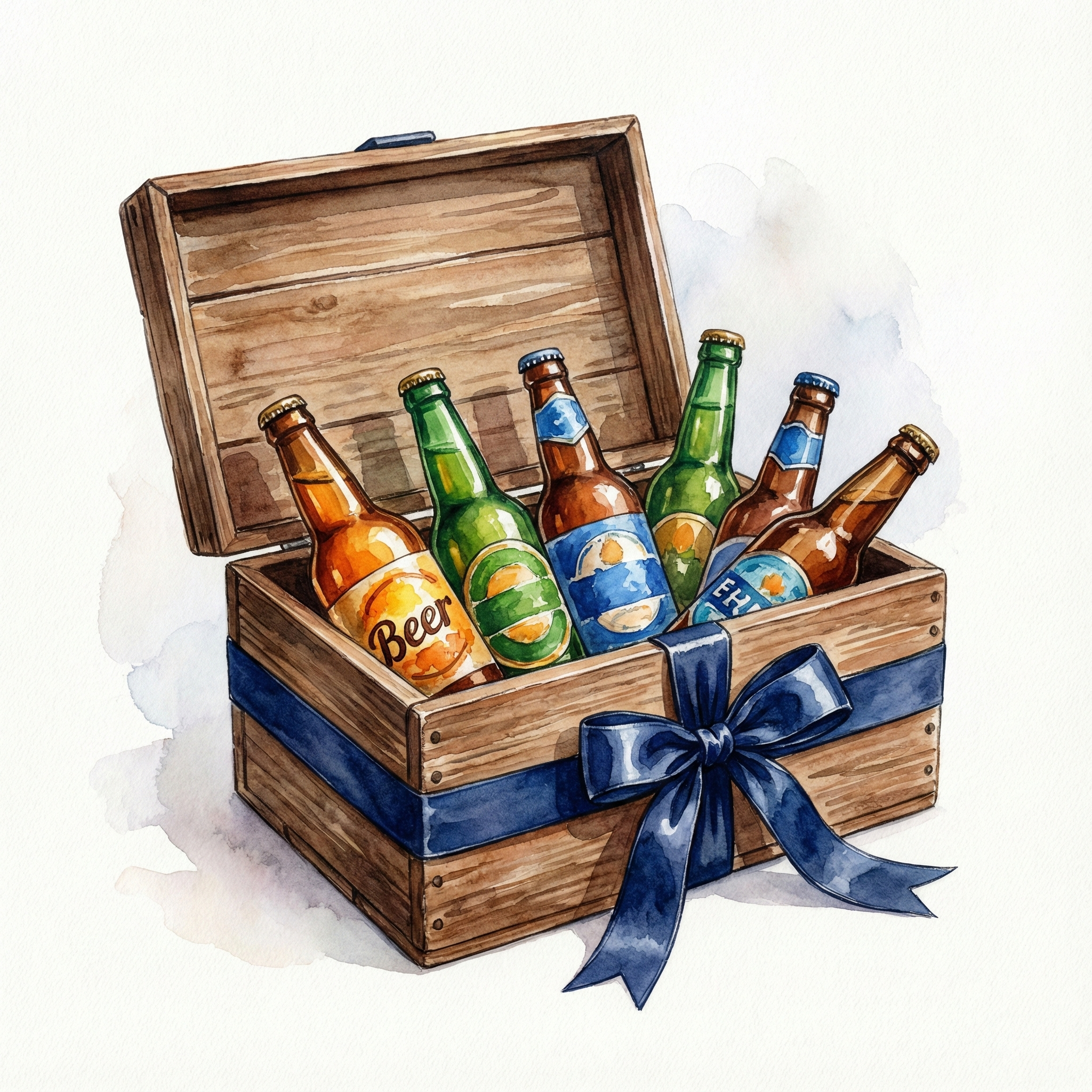 リボンがかけられたクラフトビールのギフトボックスのイラスト