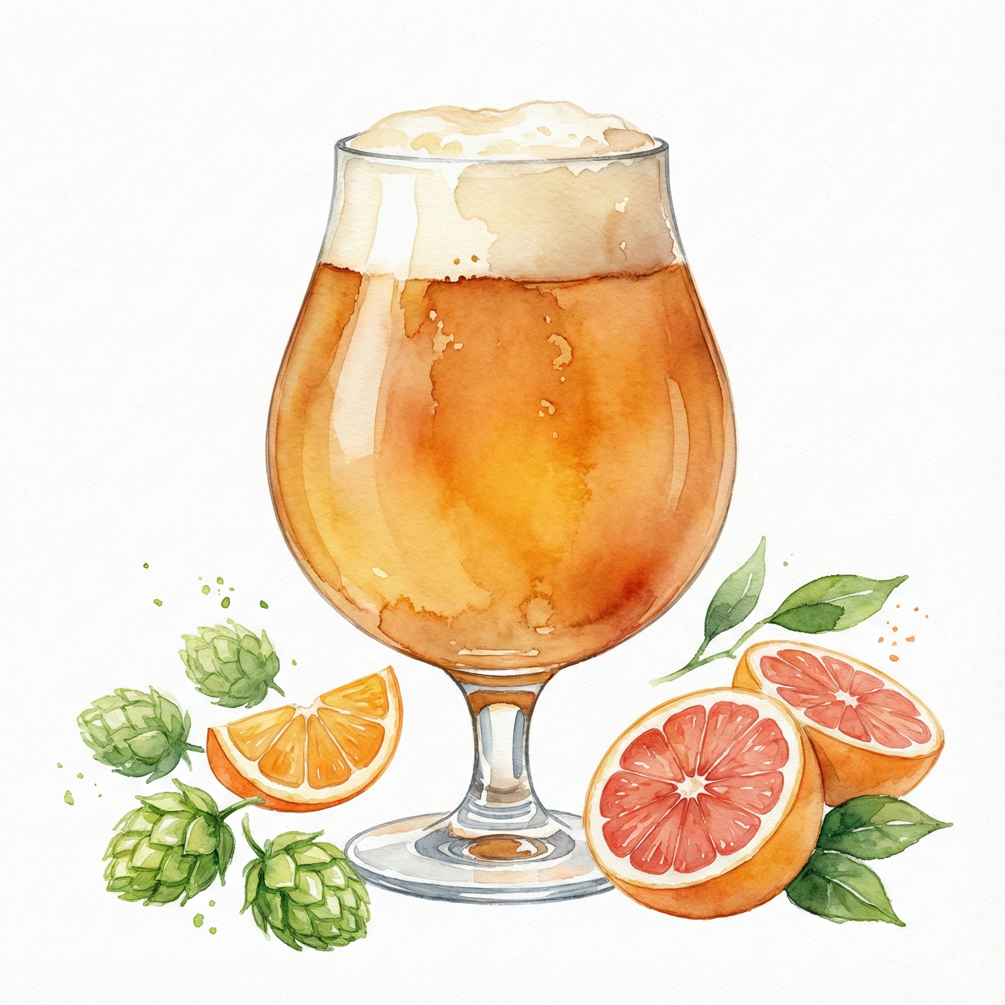 飲み口がすぼまったチューリップ型のグラスに注がれたエールビールのイラスト