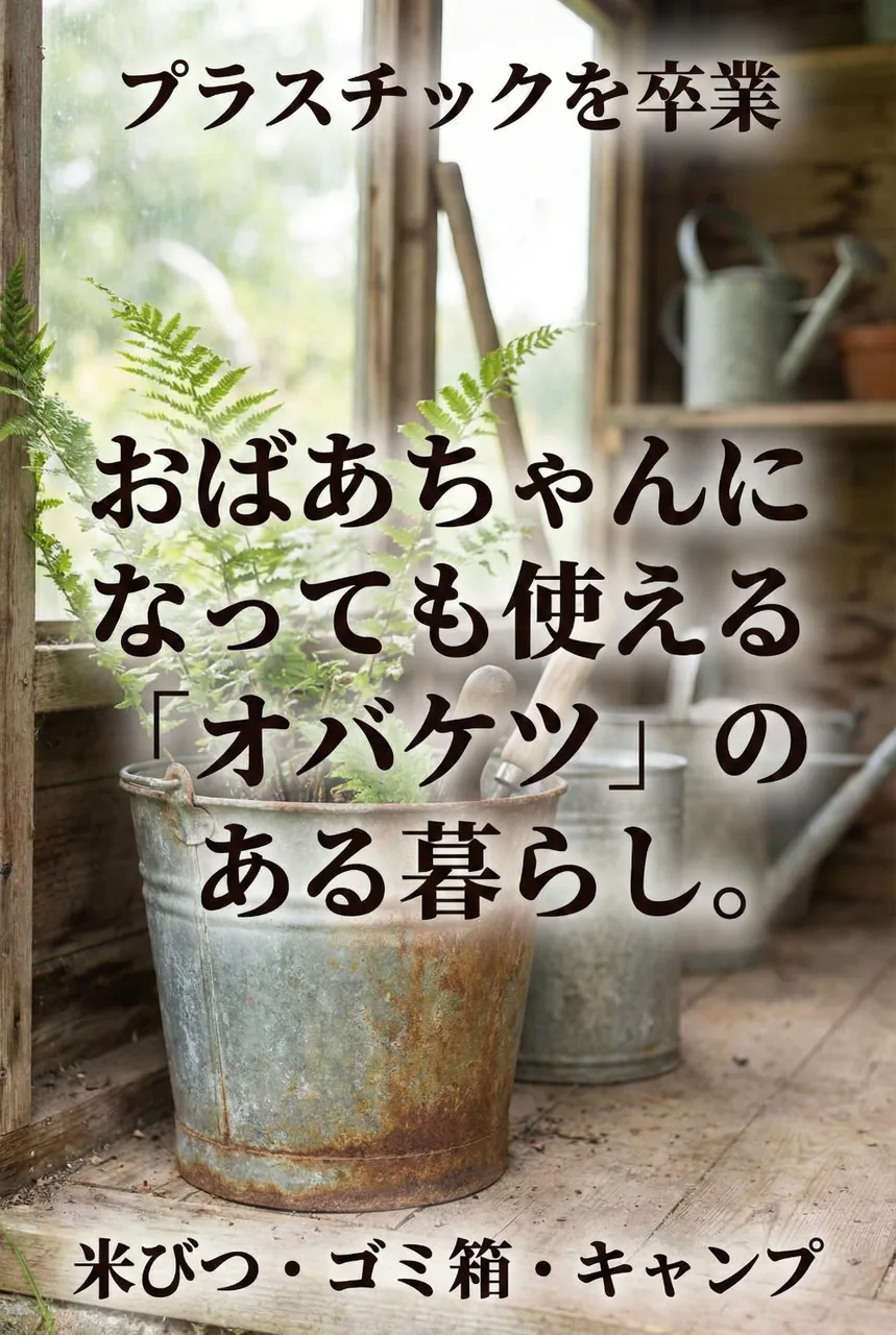 使い込まれて少し味が出たトタンバケツに、季節の枝物が生けられている。古道具のような美しさがある風景