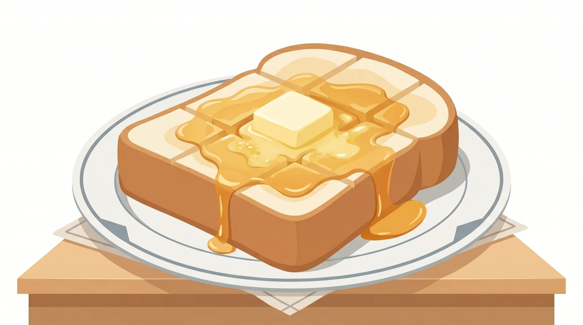 厚切りトーストの切れ目に冷たいバターを押し込み、国産ハチミツを回しかけた追いバターハニートーストのイラスト
