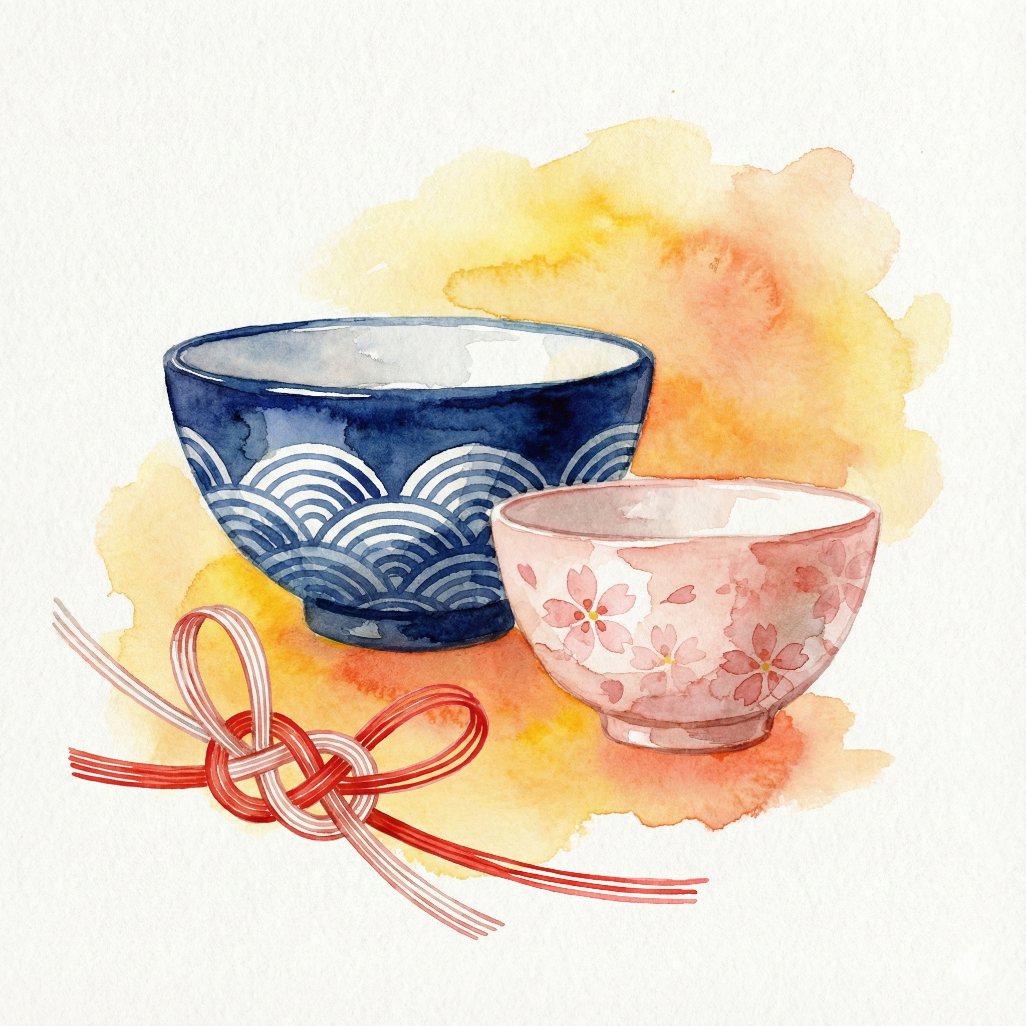 夫婦茶碗と水引のイラスト