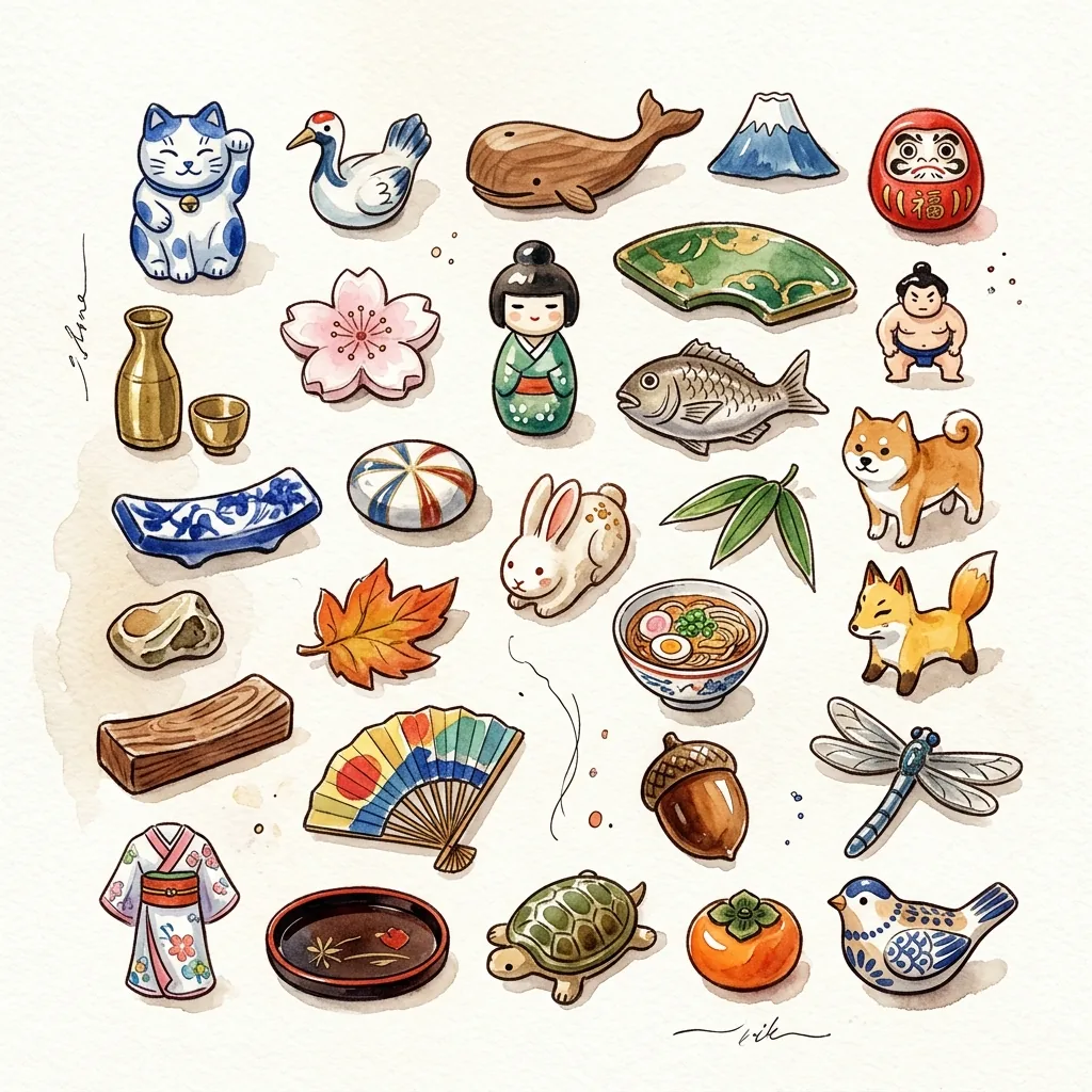 異なる産地・素材の箸置きを自由に集めた食卓のイラスト