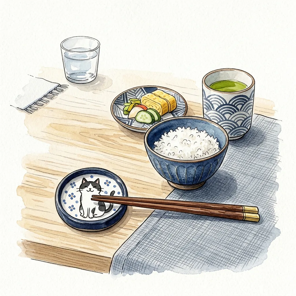 波佐見焼の箸置きを使った食卓イラスト
