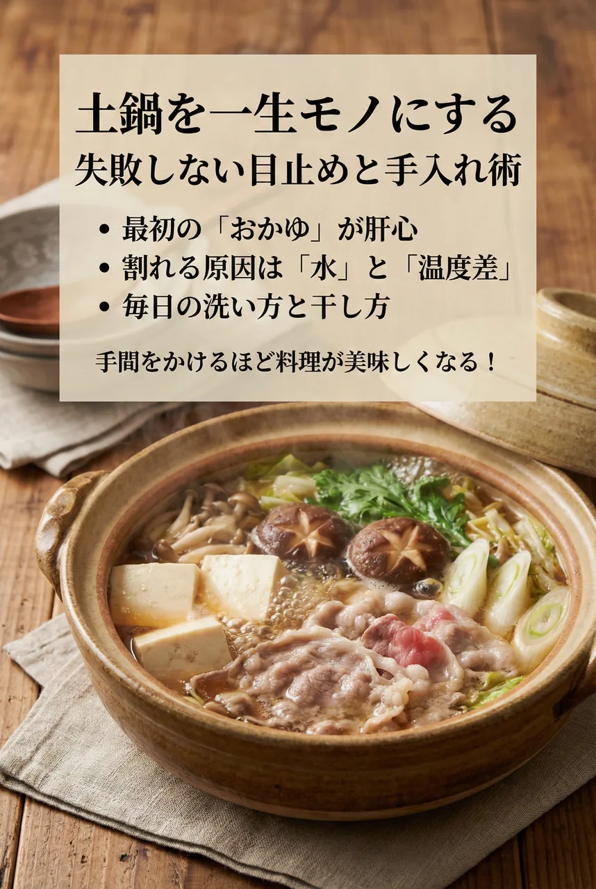使い込まれた土鍋で美味しそうな鍋料理ができているイメージ画像