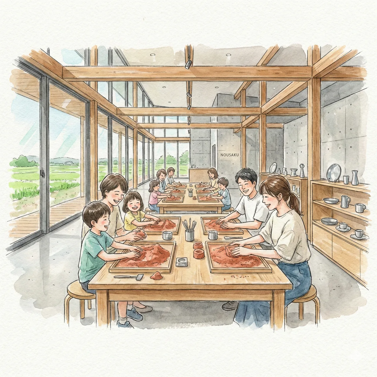能作本社ファクトリーでの鋳物製作体験の様子