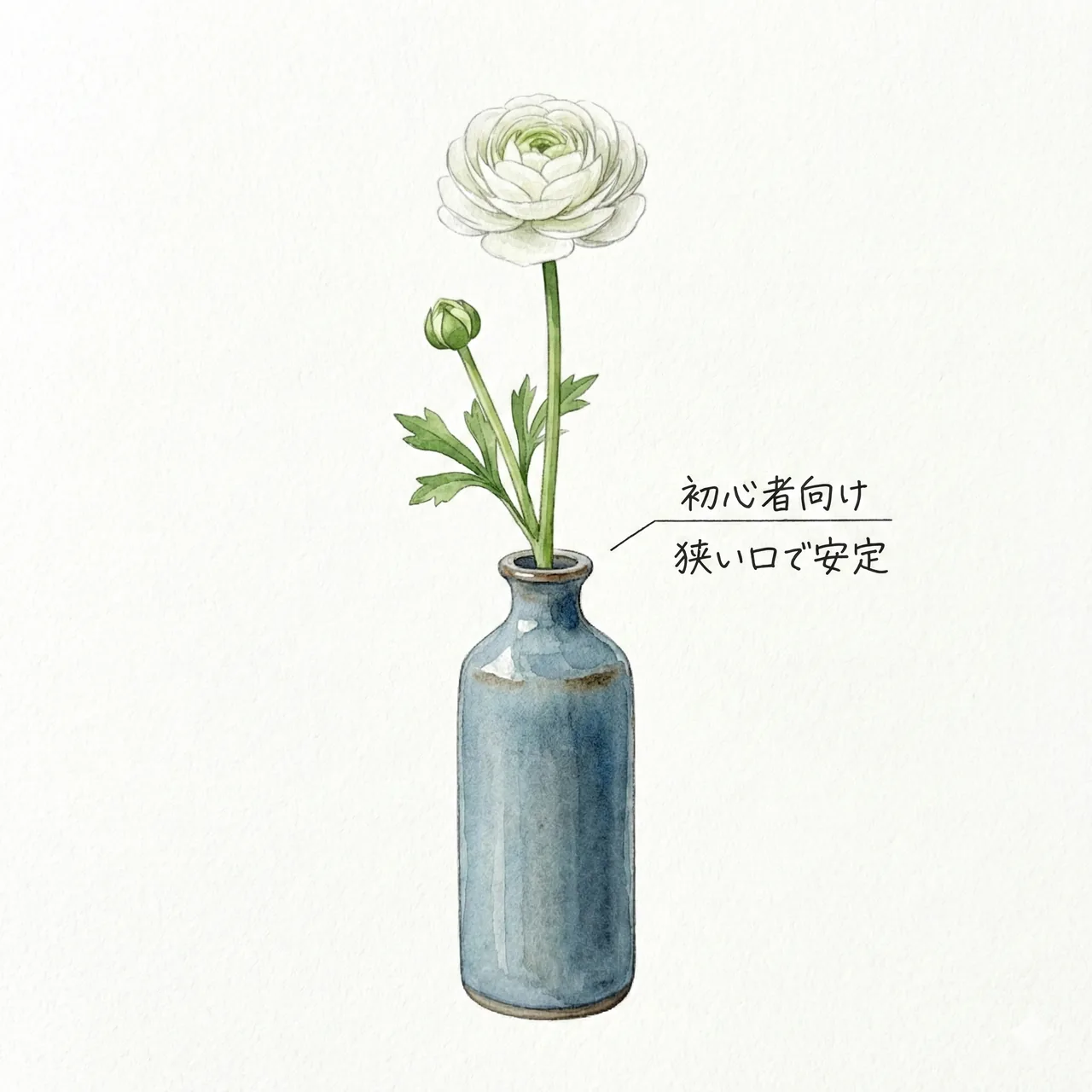 口が狭いトックリ型の花瓶に一輪の花がスッと立っているイラスト