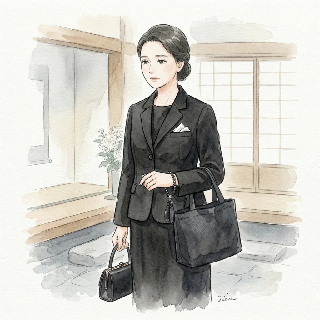 フォーマルバッグとサブバッグを合わせた弔事スタイルのイラスト