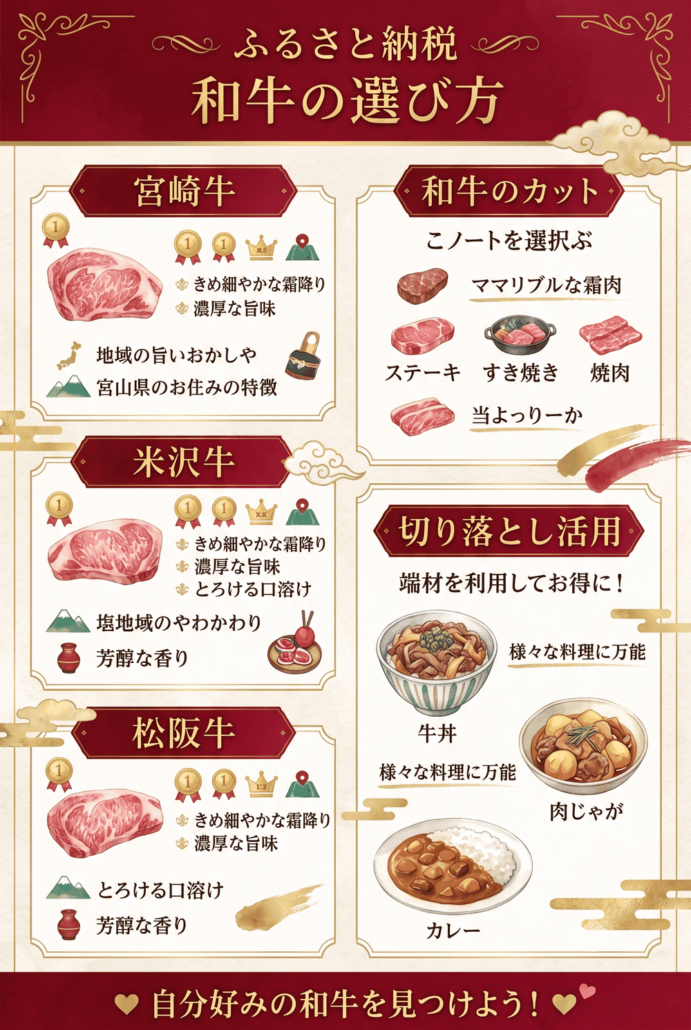 ふるさと納税でもらえるブランド和牛の選び方まとめインフォグラフィック