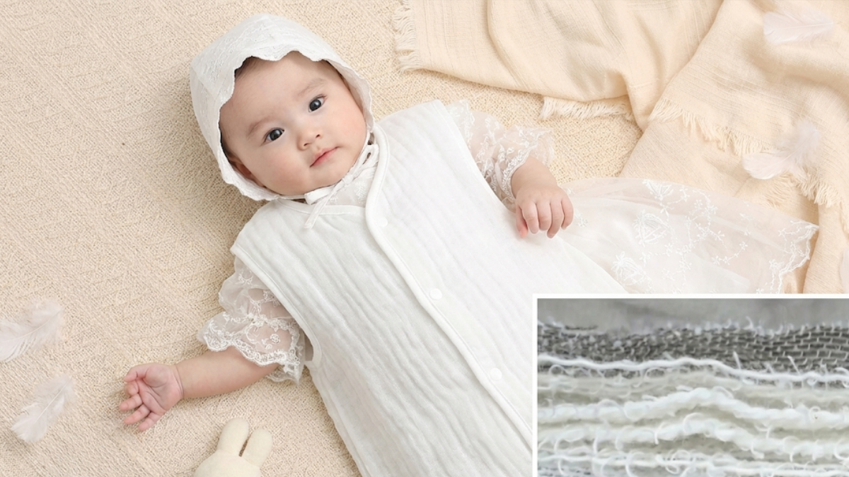 太さの違う糸が層になっている6重ガーゼの断面イメージ