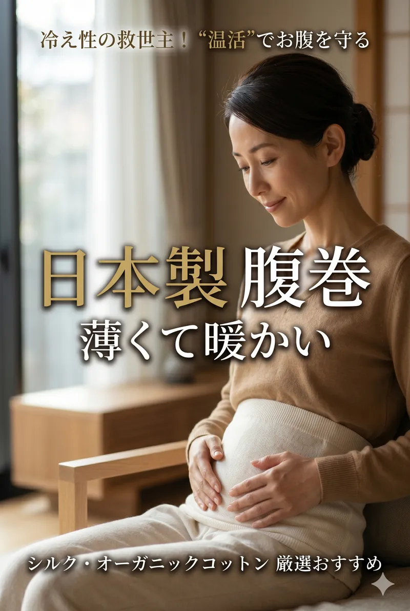温かいお茶を飲みながら腹巻をしてリラックスする女性の縦長インフォグラフィックイラスト
