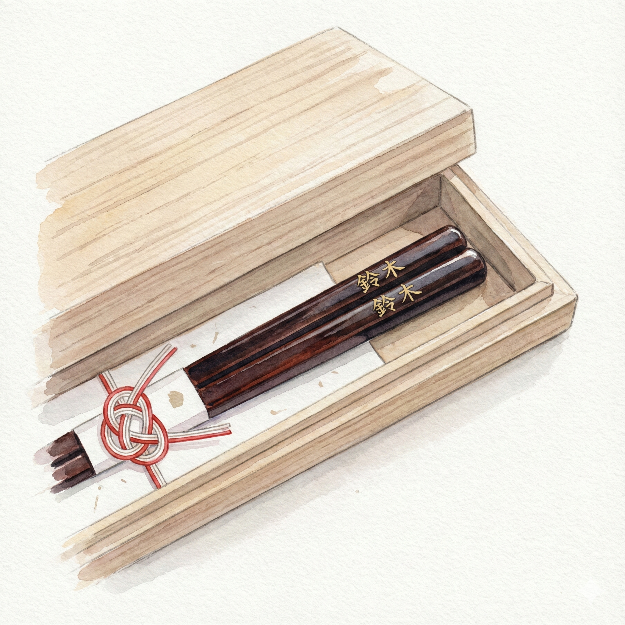 名入れ箸と桐箱のイラスト