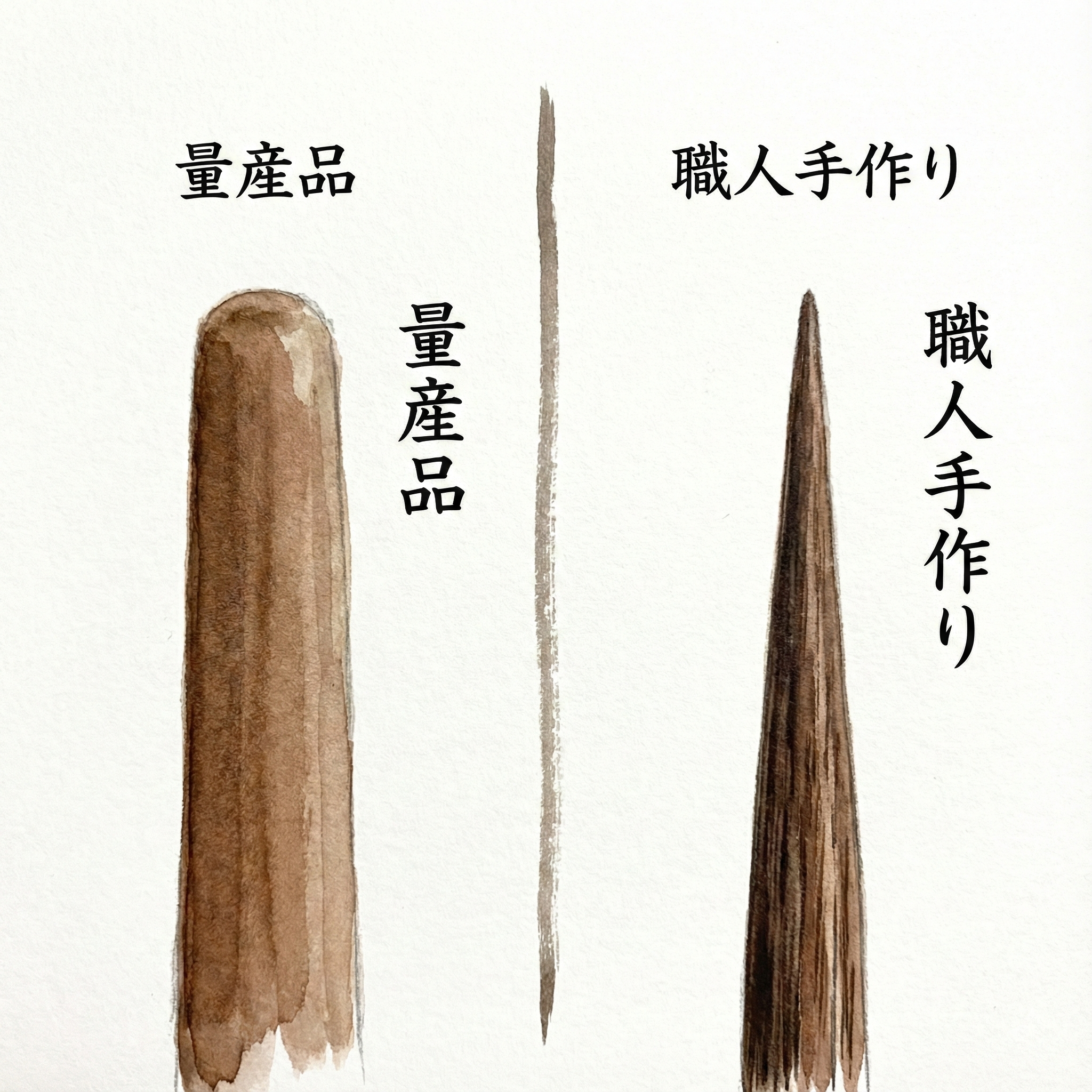 一般的な太い箸先と職人仕上げの極細箸先の比較イラスト